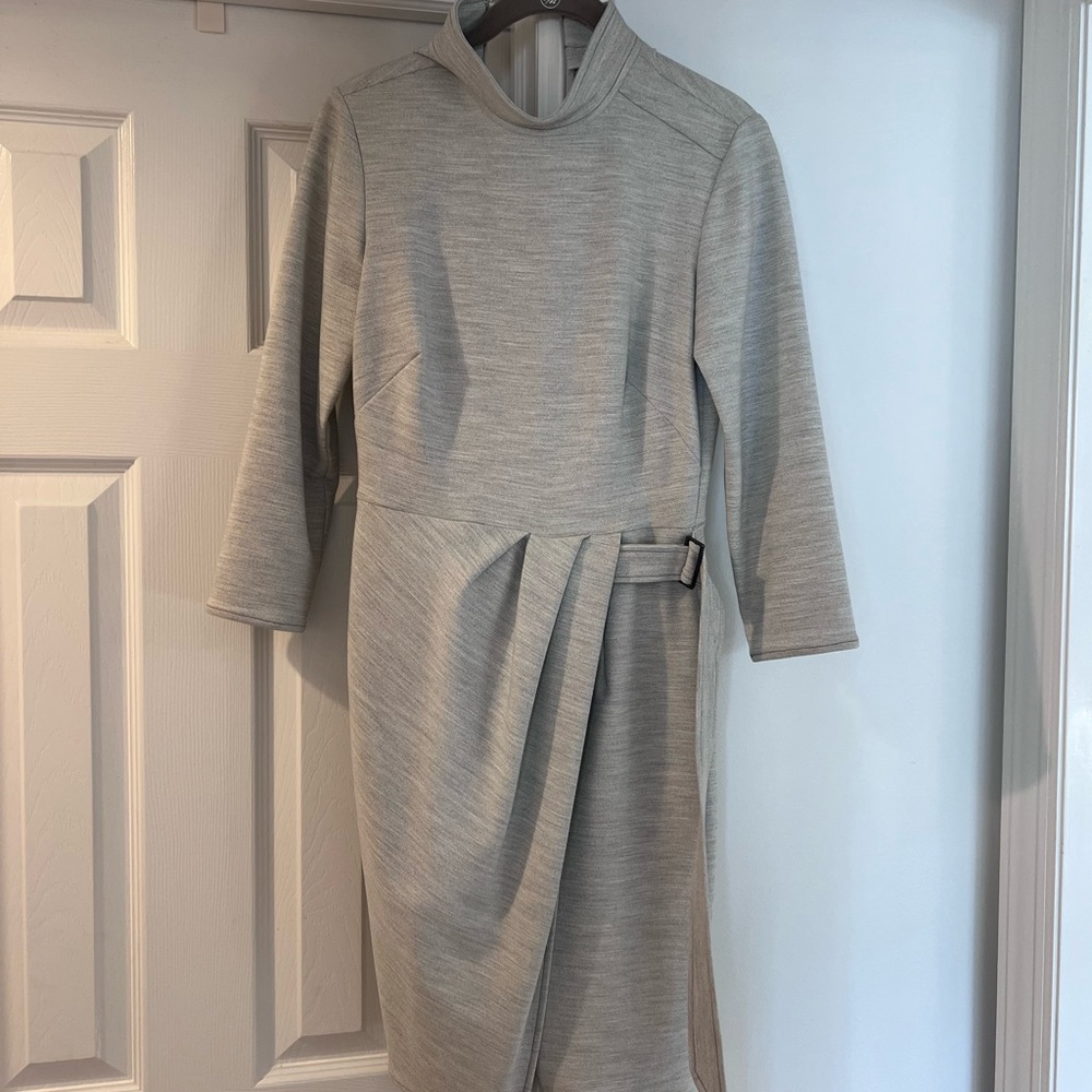 Shoshanna belted grey dress.
